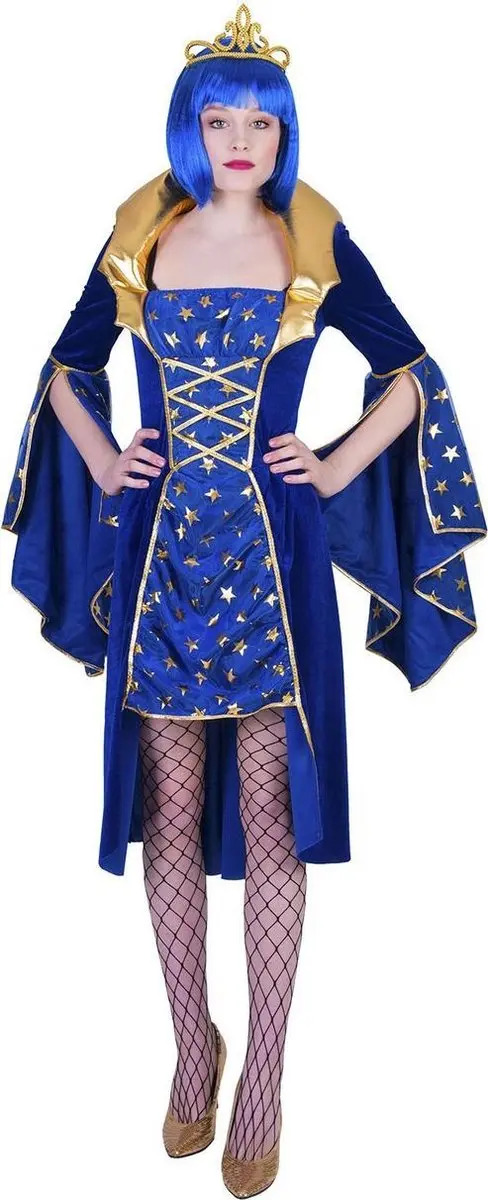 Espa Funny Fashion Tovenaar & Tovenares Kostuum - Vrouw - Blauw/Goud - Maat L/XL