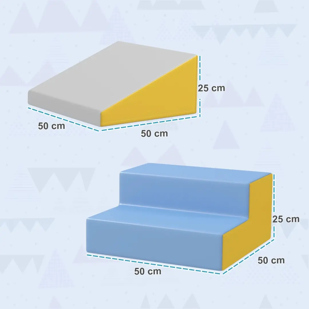 Homcom Kids Soft Play Set 50x50x25cm - 2 Stuks Schuimblokken - Grijs/Geel/Lichtblauw