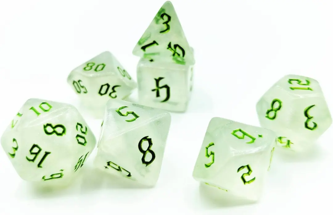 Lapi Toys D&D Polydice Acryl Set 7 Stuks - Wit/ Groen