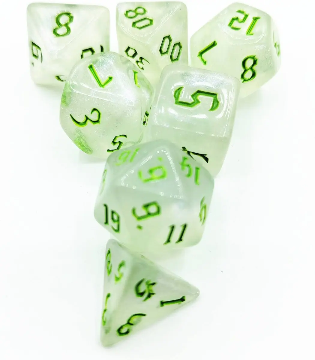 Lapi Toys D&D Polydice Acryl Set 7 Stuks - Wit/ Groen