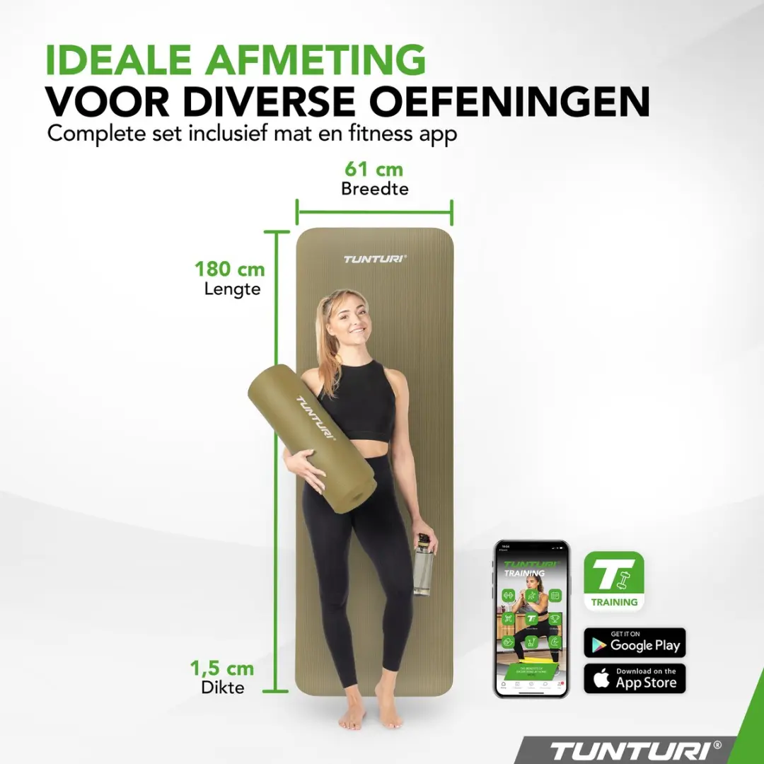 Tunturi NBR Yogamat - 180x60x1,5cm Legergroen - afbeelding 6 van 6