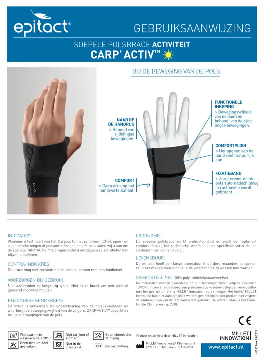 Epitact Carp Activ Polsbrace Links - Maat S - Zwart