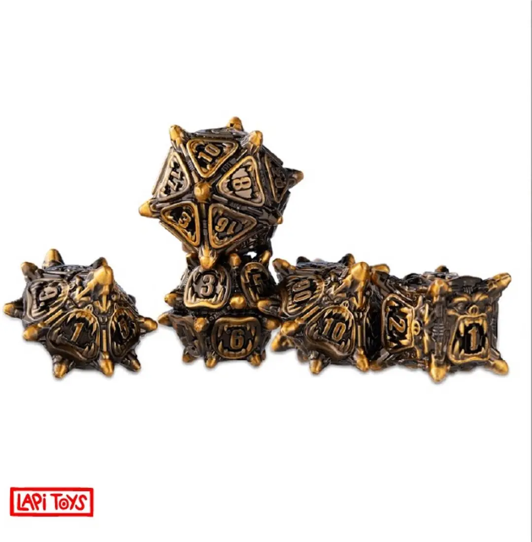 Lapi Toys DnD Polydice Metalen Dobbelstenen - 7 Stuks - Goudkleur