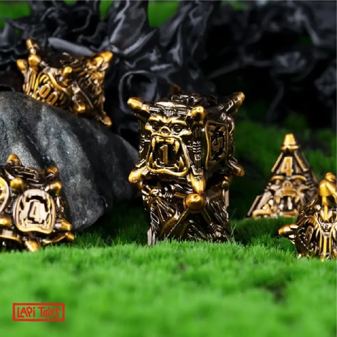 Lapi Toys DnD Polydice Metalen Dobbelstenen - 7 Stuks - Goudkleur