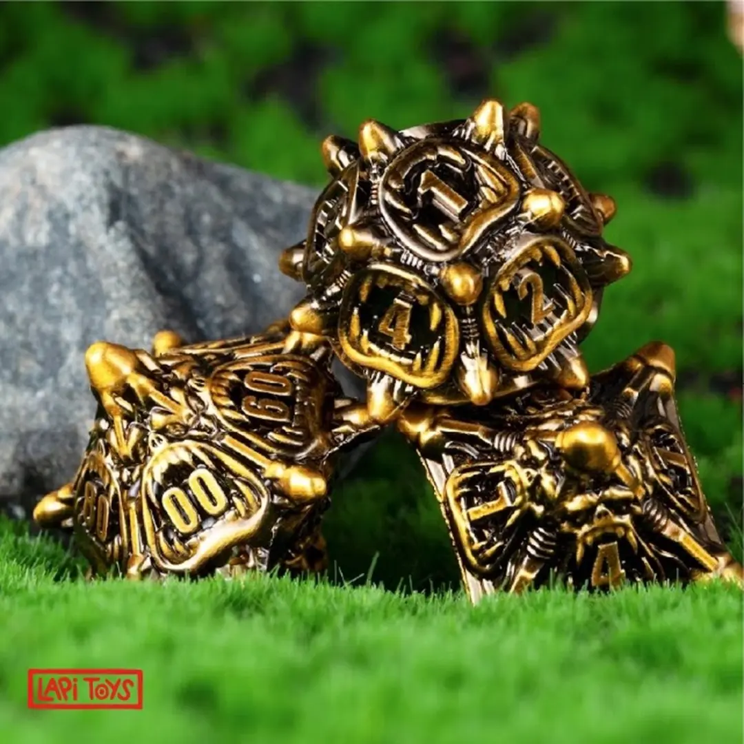 Lapi Toys DnD Polydice Metalen Dobbelstenen - 7 Stuks - Goudkleur