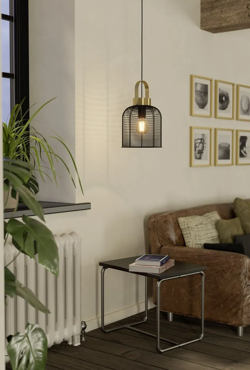 Eglo Roundham Hanglamp E27 - Ø22cm - Zwart/Goud