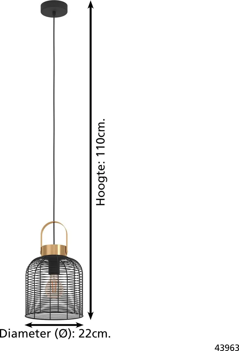 Eglo Roundham Hanglamp E27 - Ø22cm - Zwart/Goud - afbeelding 6 van 6