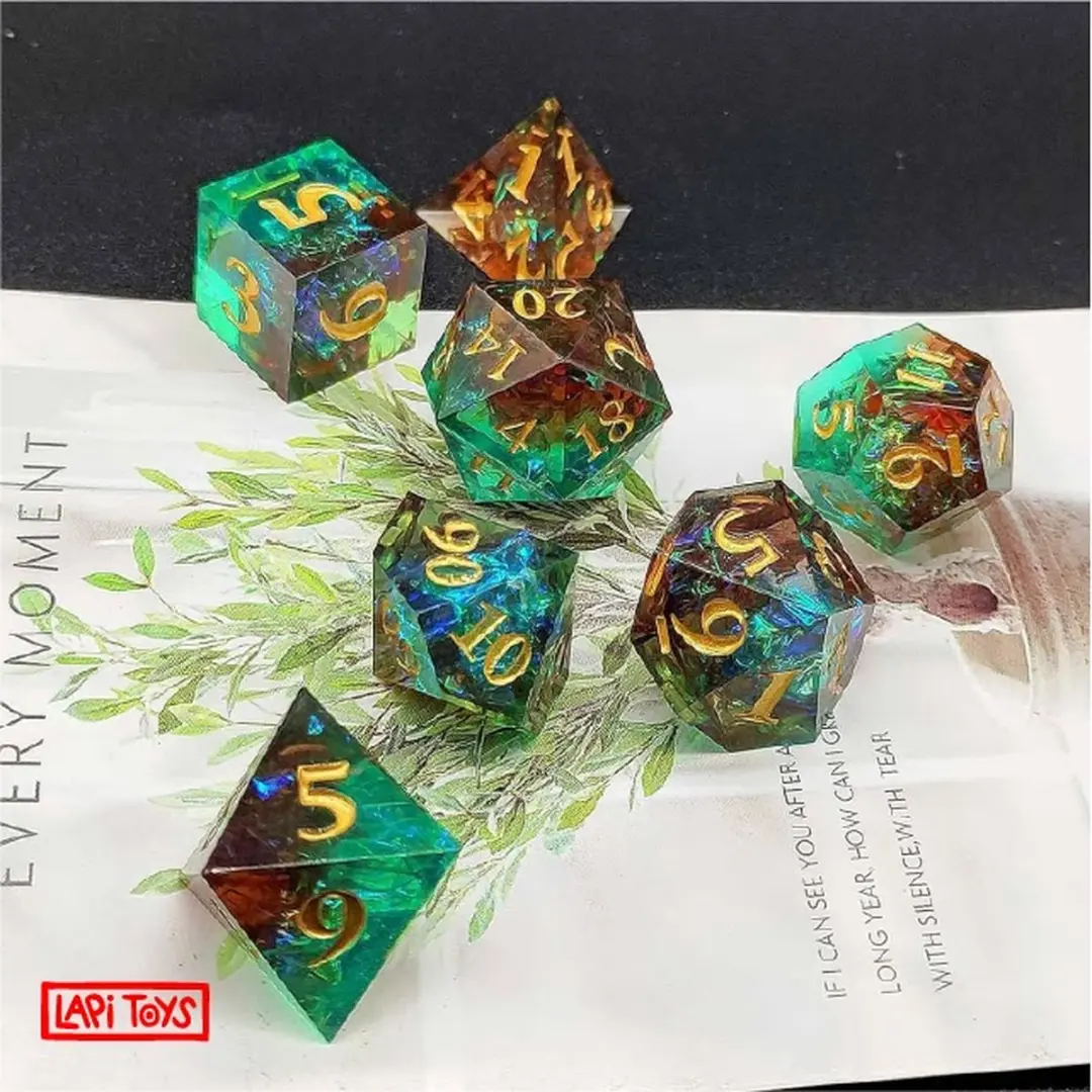 Lapi Toys DnD Dice Set Polydice - 7 Stuks - Rood/Blauw/Groen