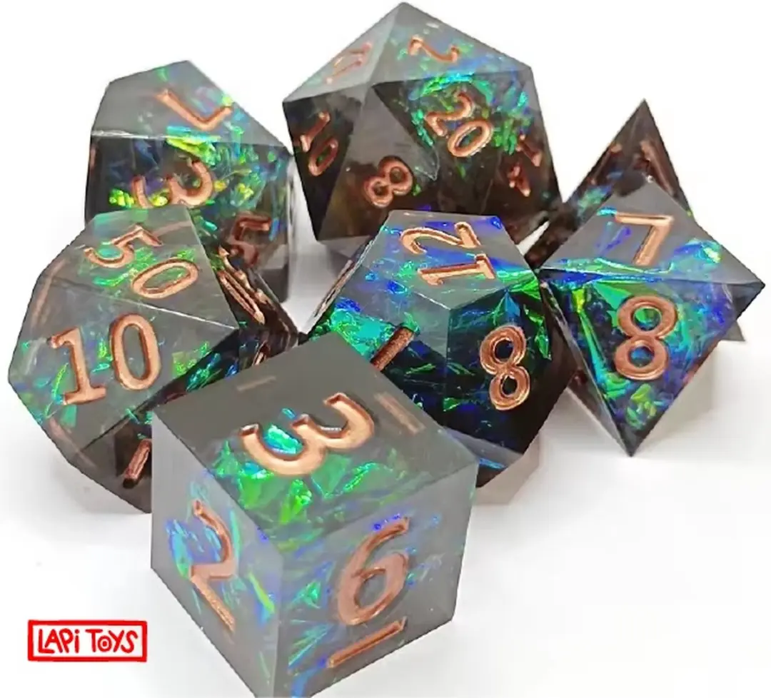Lapi Toys DnD Dice Set Polydice - 7 Stuks - Rood/Blauw/Groen
