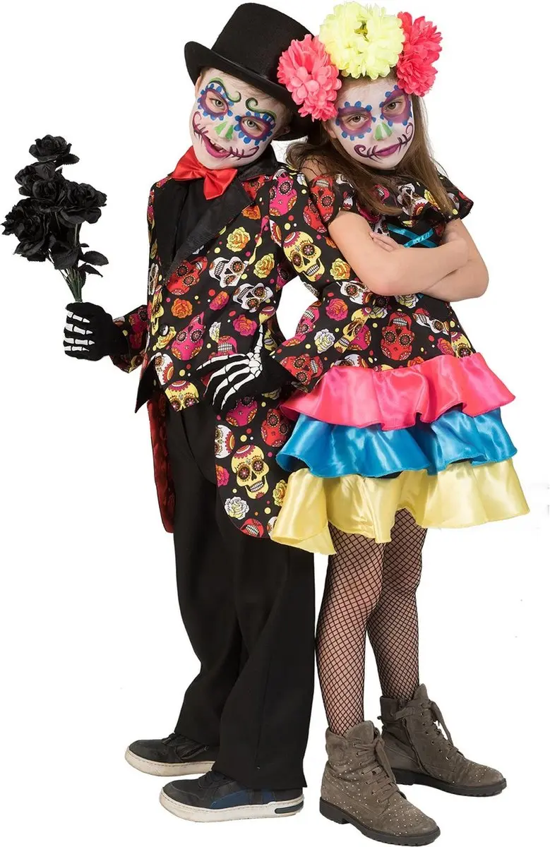 Espa Day of the Dead Muerto Manu Kostuum - 116 - Regenboog/Zwart