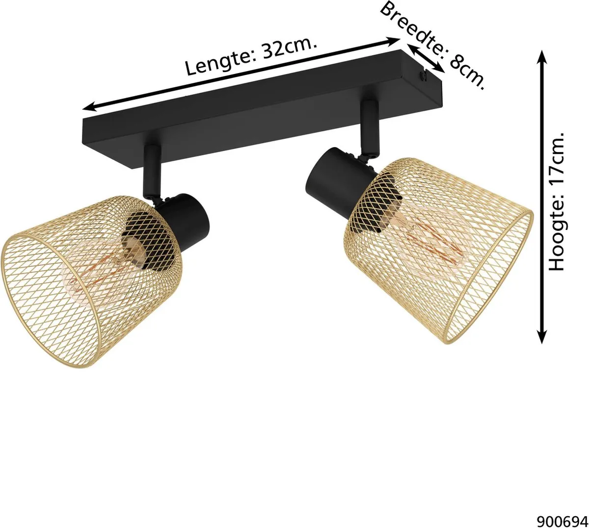 Eglo Coslada Spot - 2x E27 - 32cm - Zwart/Goud - afbeelding 6 van 6