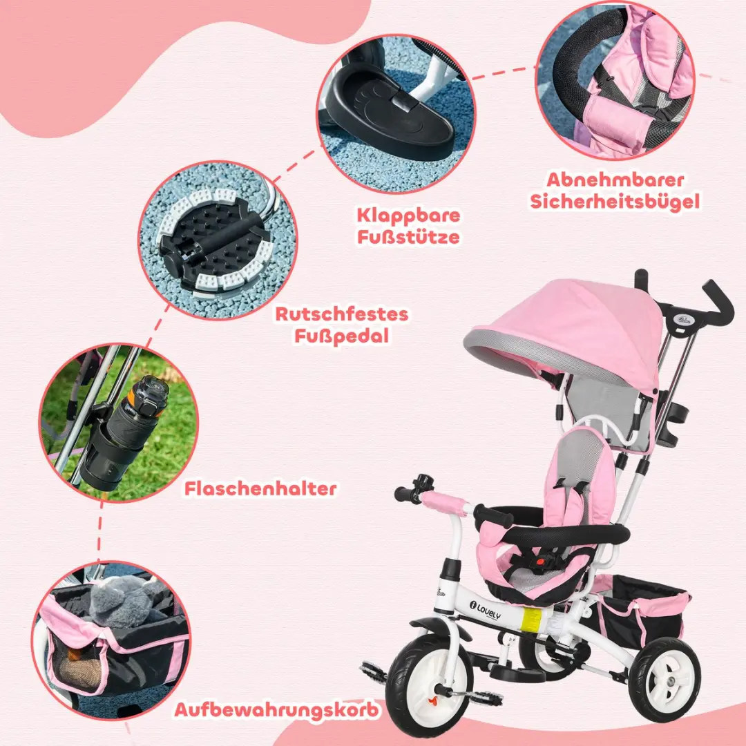 Homcom Kids Tricycle Metaal - Roze