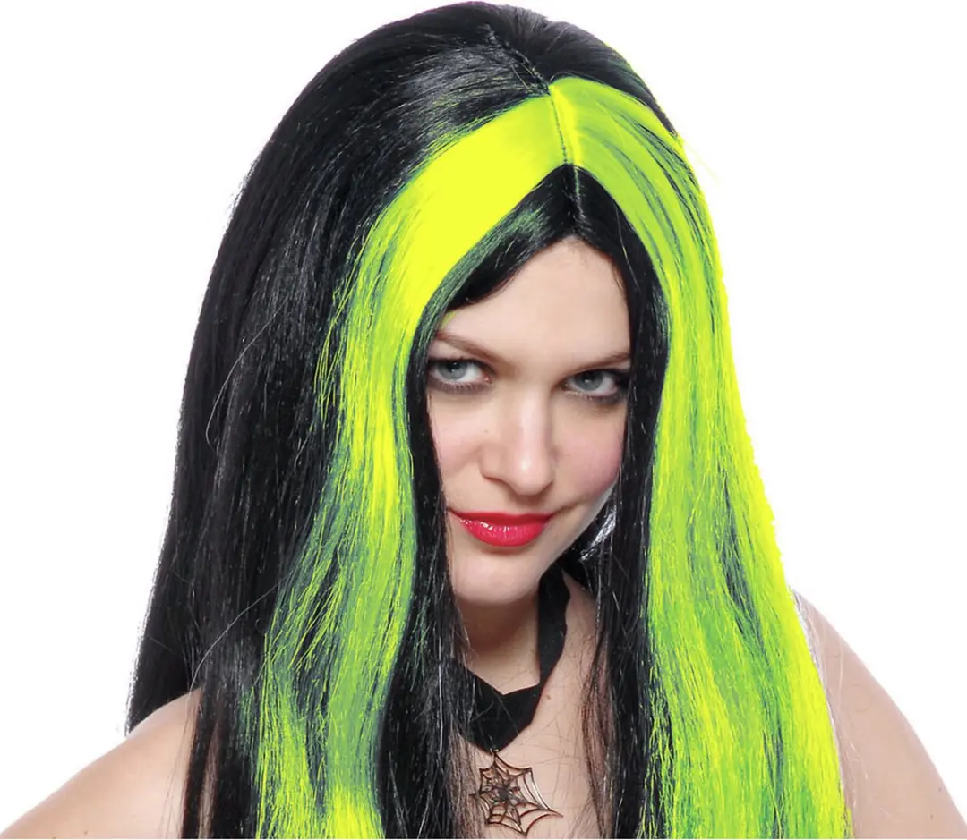 Espa Halloween Pruik Heks - Zwart met Groene Lok