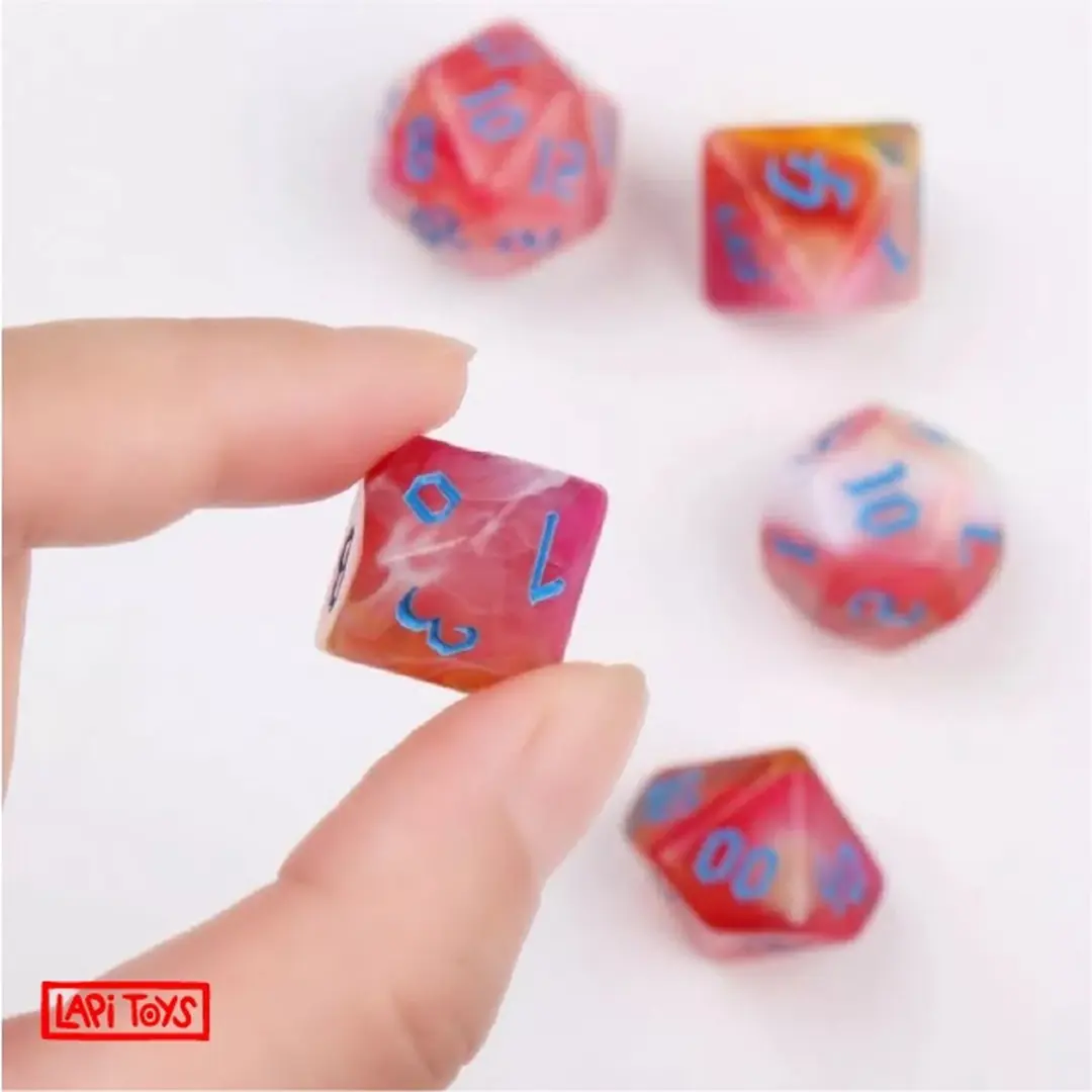 Lapi Toys DnD Dice Set - 7 Stuks Acryl - Roze/Wit/Oranje