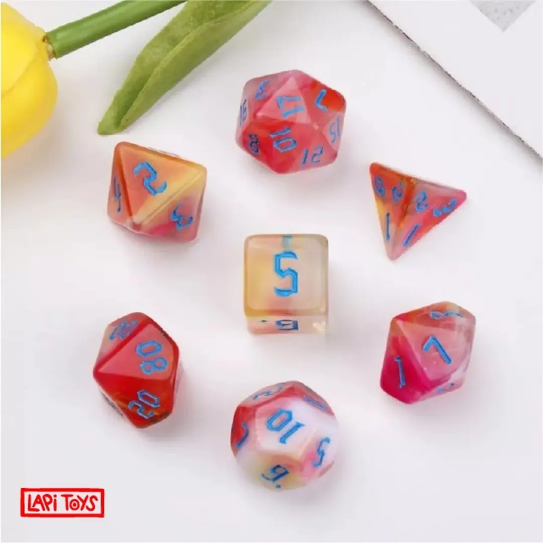 Lapi Toys DnD Dice Set - 7 Stuks Acryl - Roze/Wit/Oranje