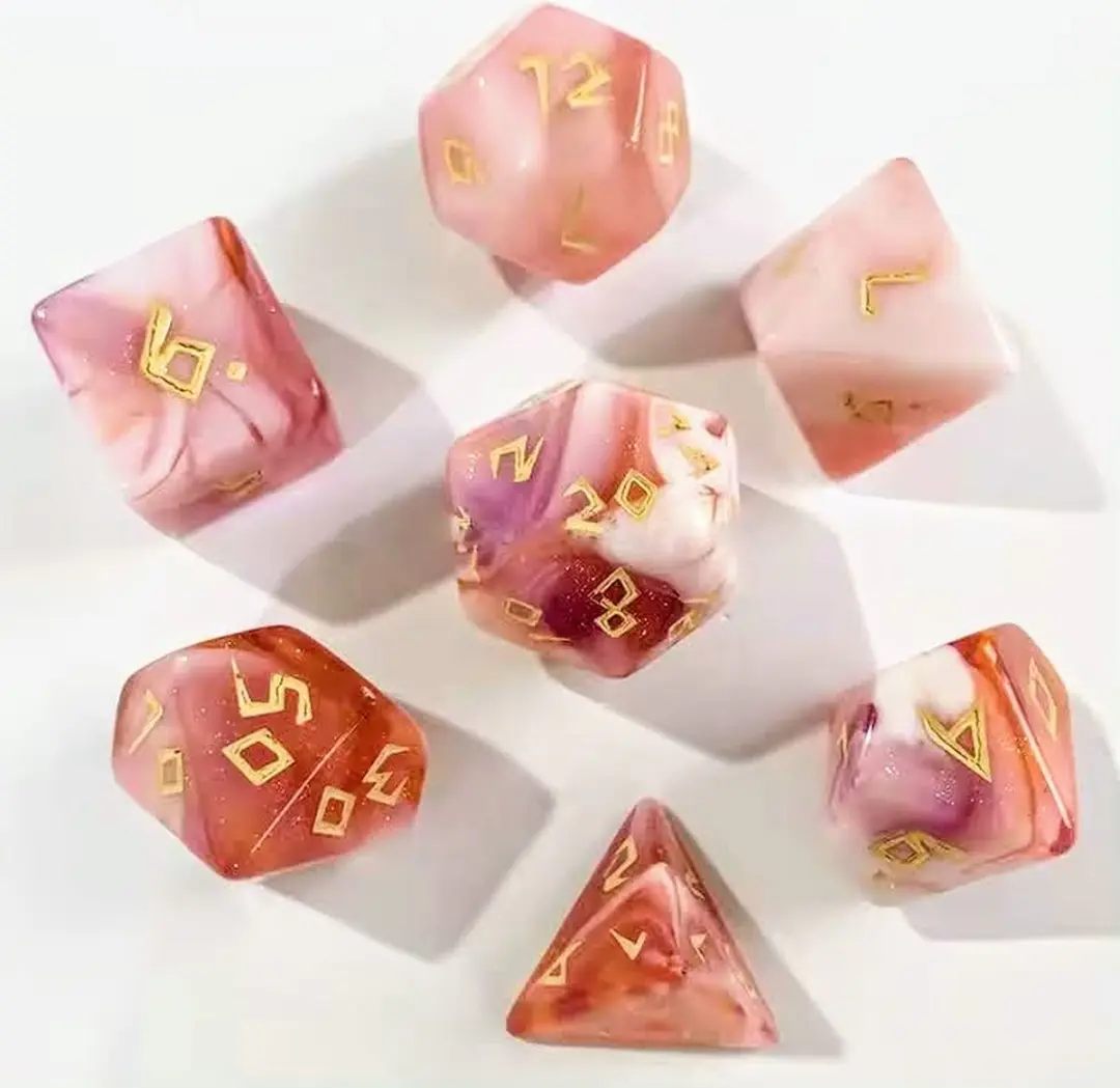 Lapi Toys DnD Dice Set Polydice - 7 Stuks Acryl Roze/Wit