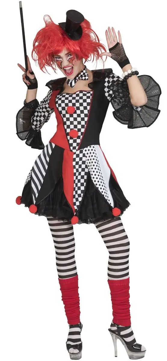 Espa Harlekijn Jester Pak Dames - S/M - Rood/Wit/Zwart