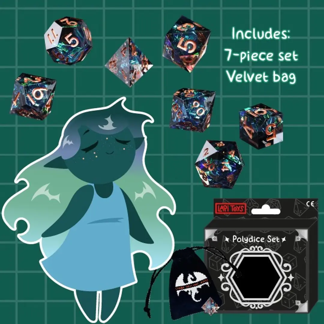 Lapi Toys DnD Dice Set Polydice - 7 Stuks - Groen/Blauw