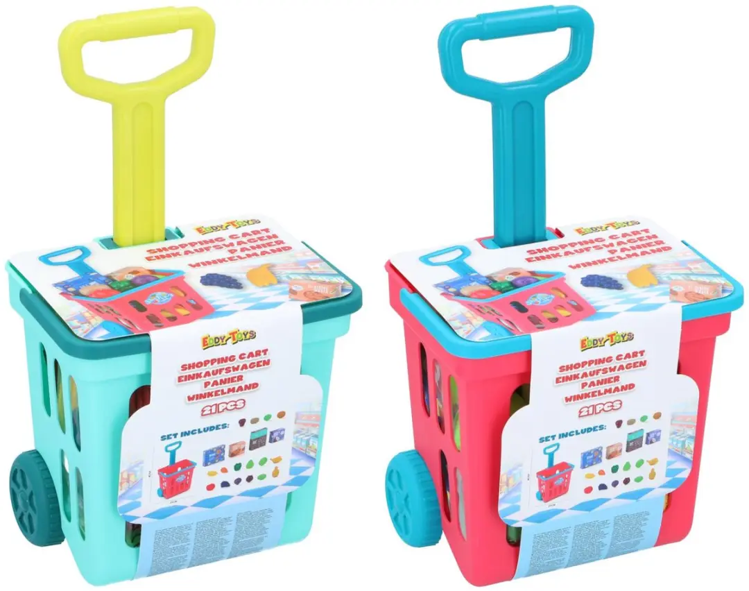 Eddy Toys Winkelwagentje Speelgoed Voedselplayset 21 Stuks - Rood