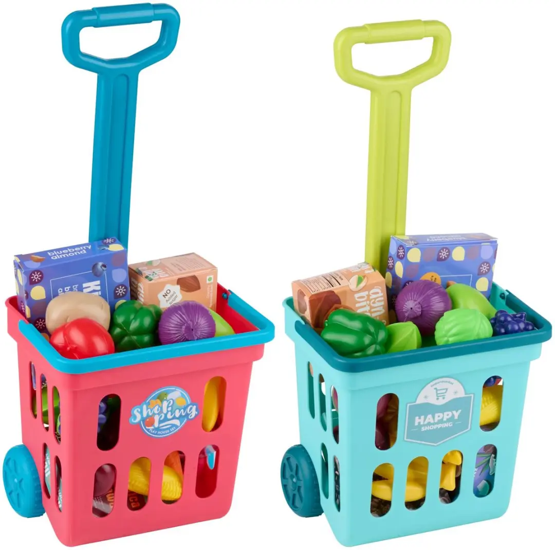 Eddy Toys Winkelwagentje Speelgoed Voedselplayset 21 Stuks