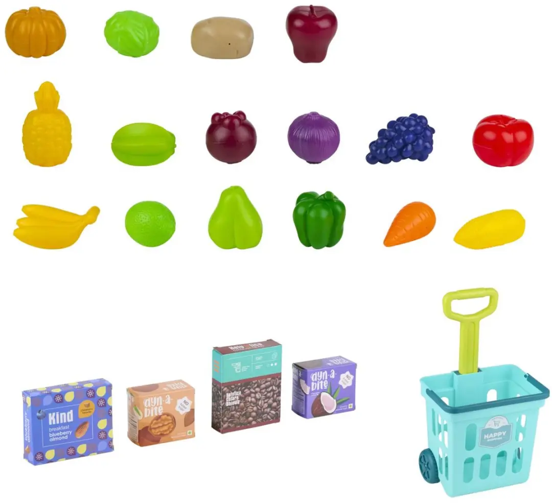 Eddy Toys Winkelwagentje Speelgoed Voedselplayset 21 Stuks - Rood